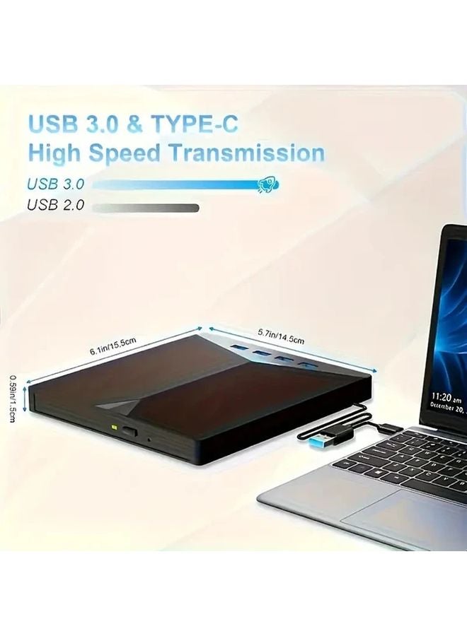 Black External USB 3 0 CD DVD Drive 7 in 1 Burner Plug Play for PC Laptop Mac - Image 2